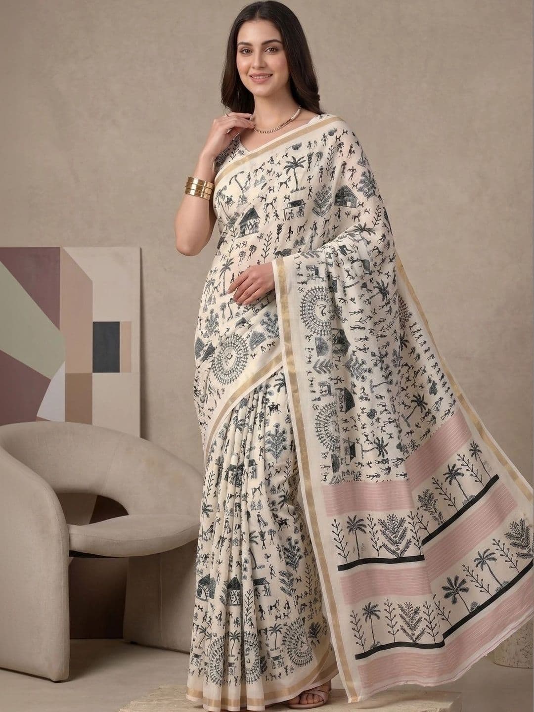 BORAD FASHION Warli Designer Chanderi Saree - view 1