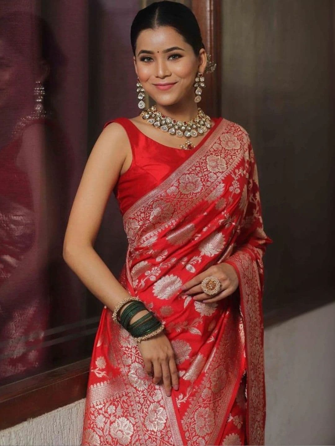 revika Woven Design Zari Art Silk Designer Kanjeevaram Saree thumbnail 3