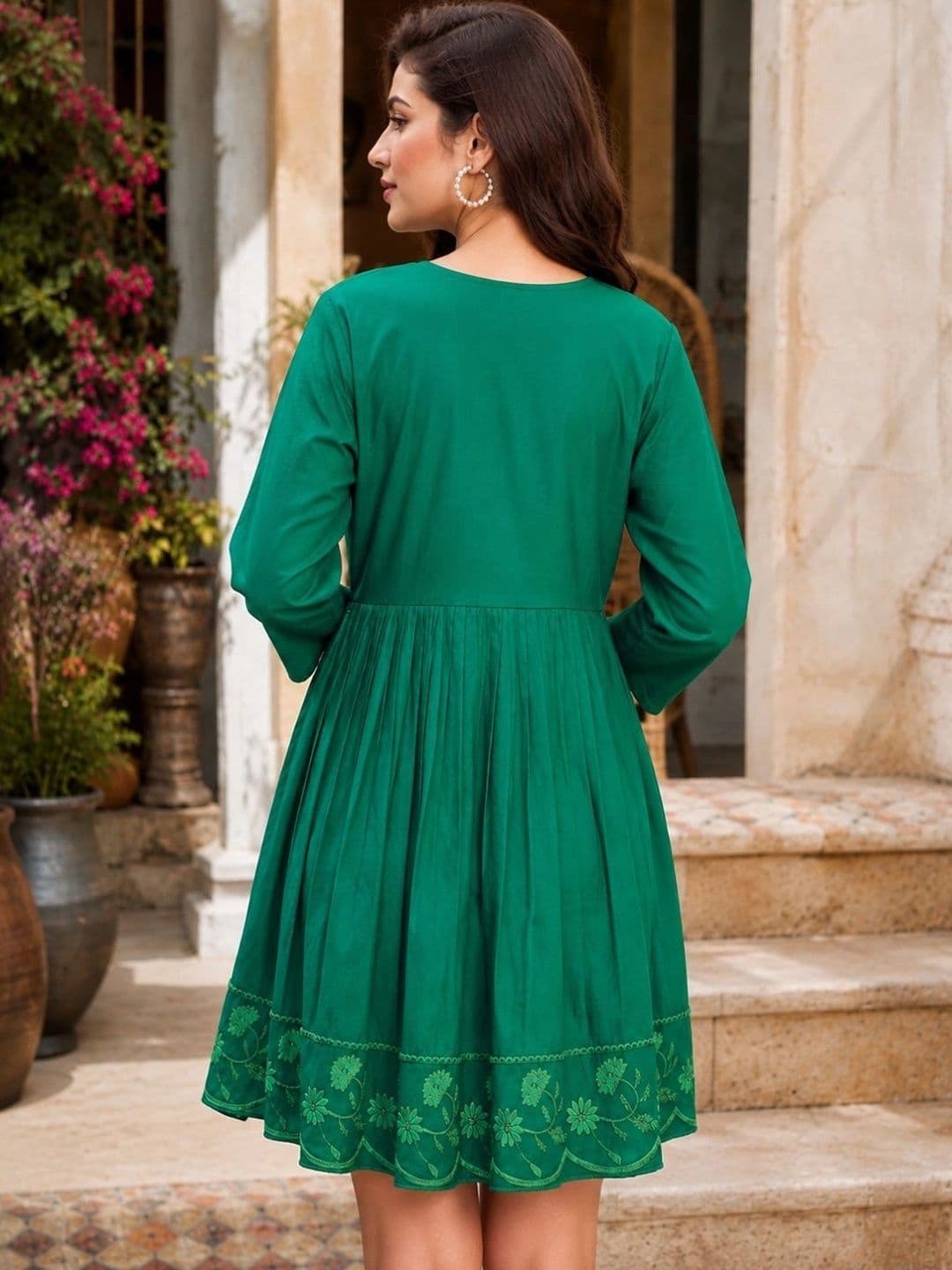 KALINI Floral Women Three-Quarter Sleeves Embroidered A-Line Dress thumbnail 4