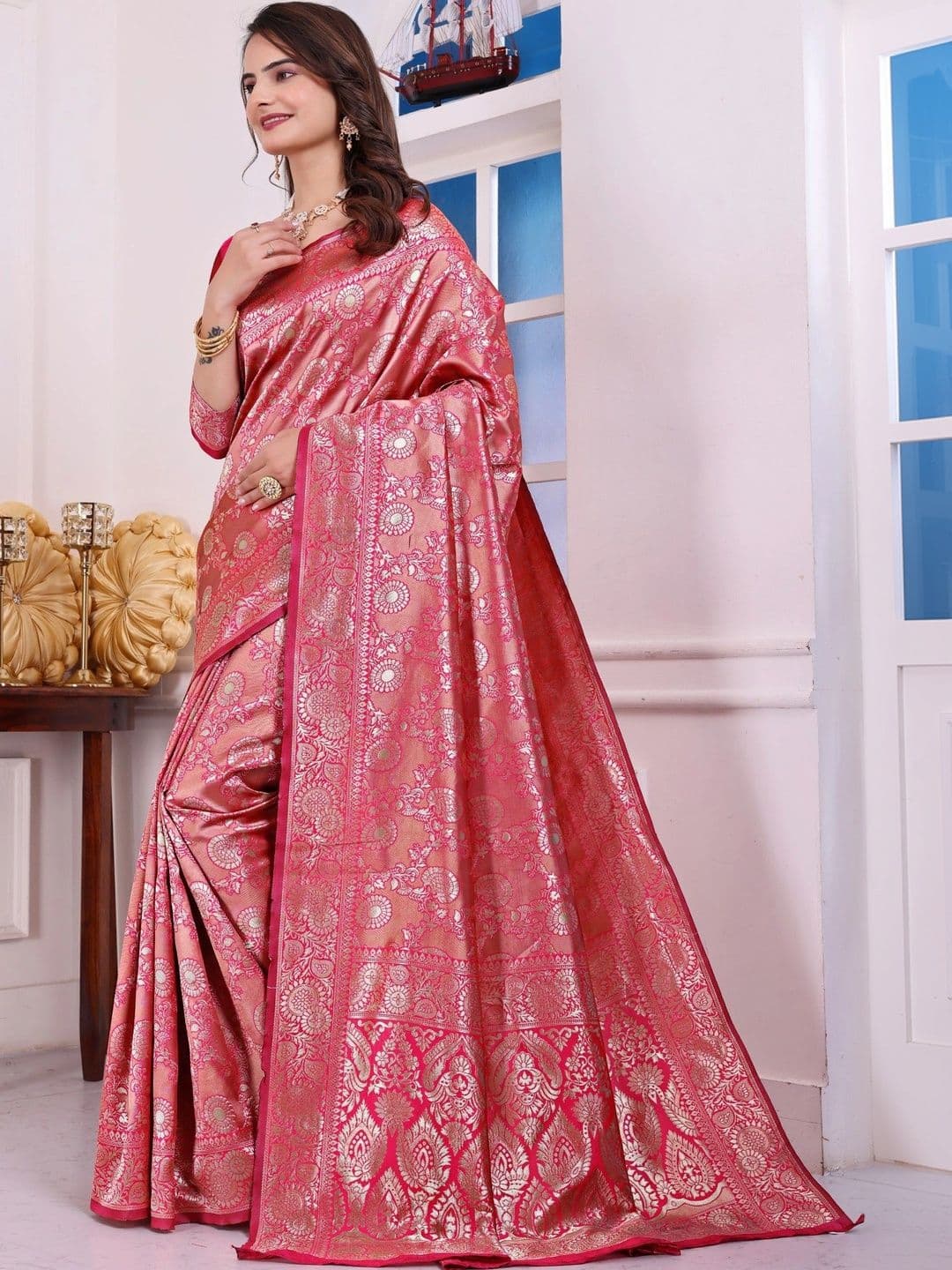 revika Woven Design Zari Art Silk Designer Kanjeevaram Saree thumbnail 4