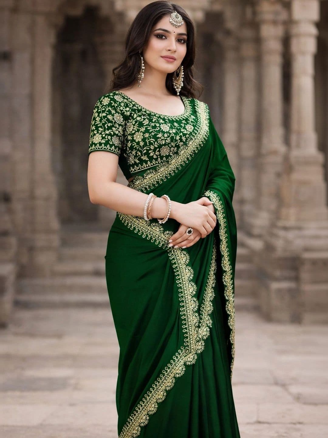 KALINI Floral Embroidered Silk Blend Heavy Work Saree thumbnail 2