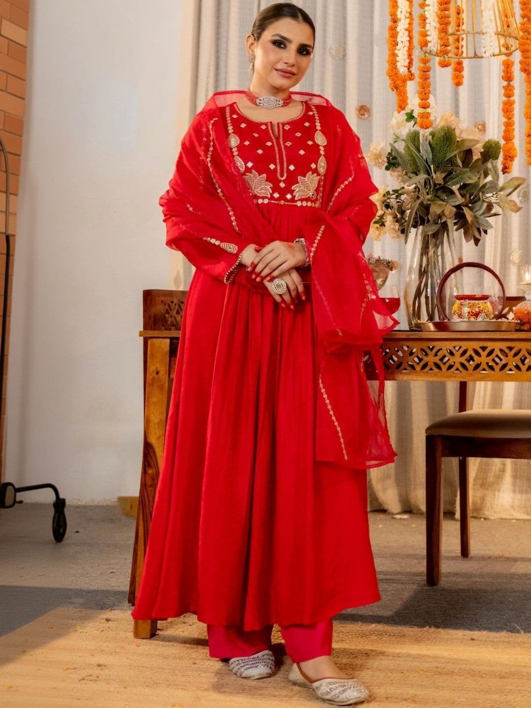 Anouk Women Ethnic Motifs Embroidered Empire Mirror Work Kurta with Trousers & With Dupatta thumbnail 2