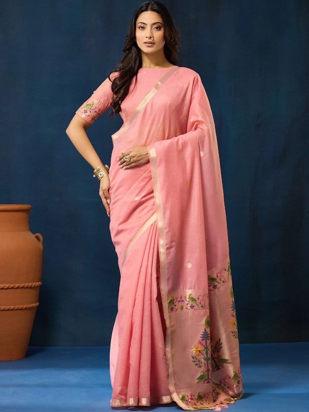 kasee Floral Sequinned Pure Cotton Designer Saree - view 1