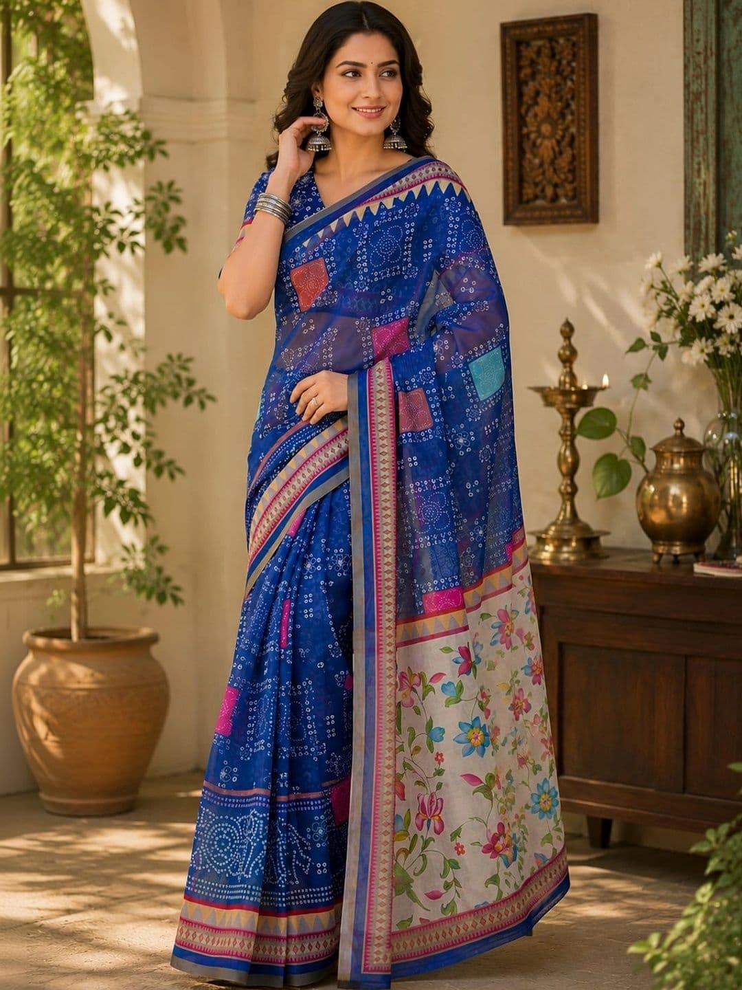 BORAD FASHION Floral Designer Chanderi Saree thumbnail 2