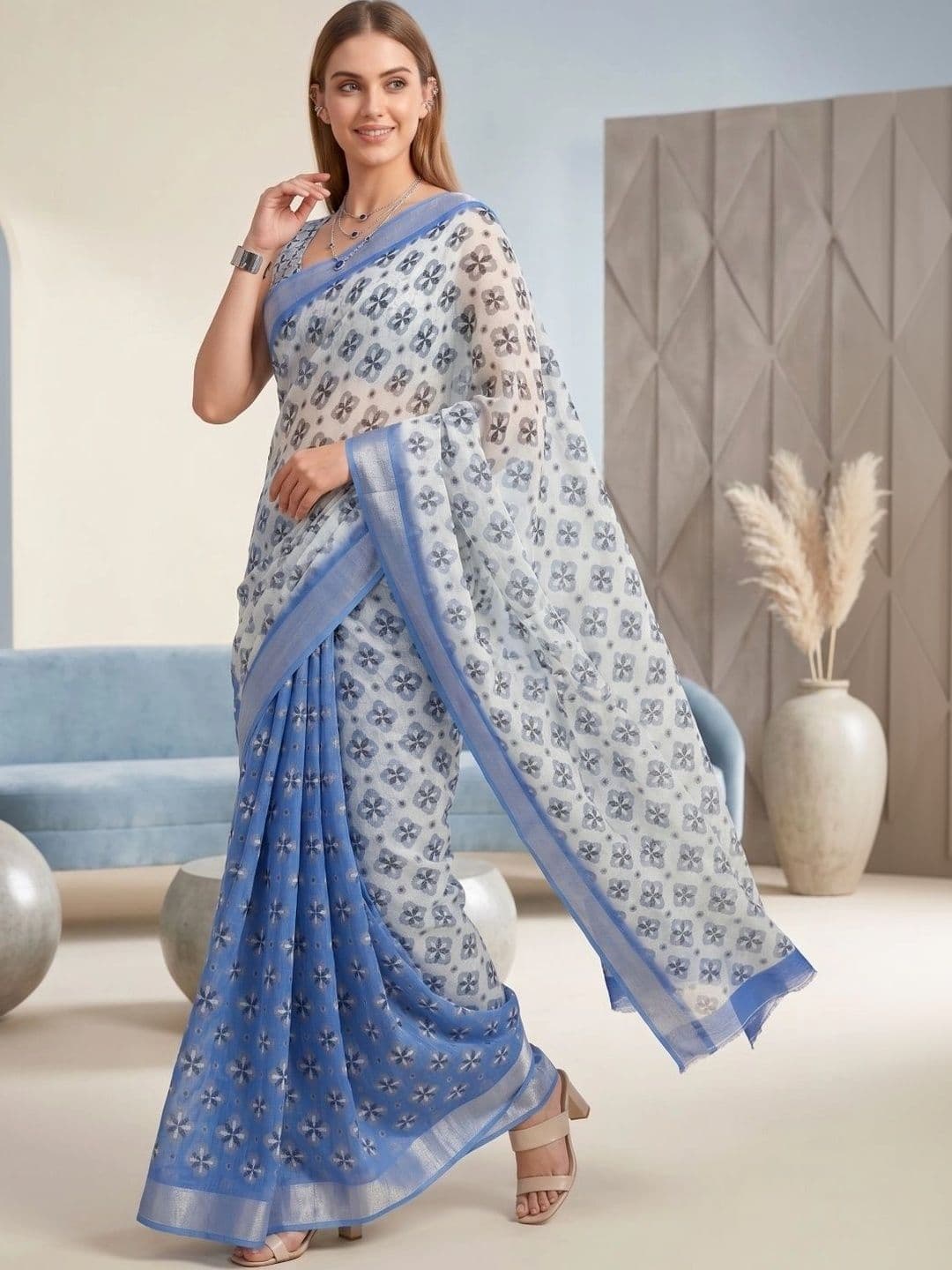BORAD FASHION Women Designer Chanderi Saree thumbnail 3