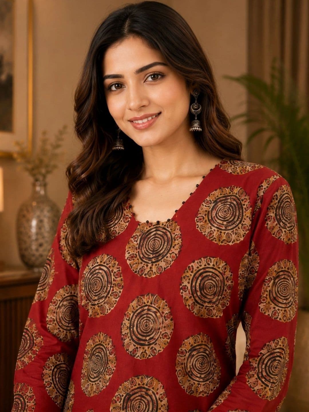 Sangria Women Ethnic Motifs Printed Regular Pure Cotton Kurta with Trousers thumbnail 3