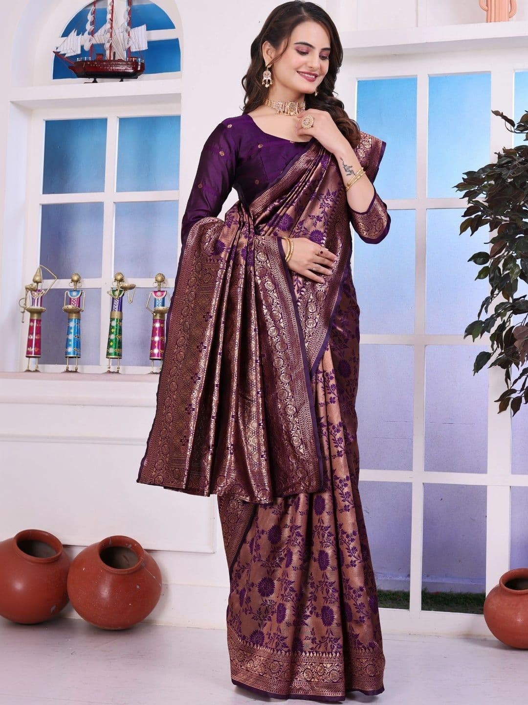 revika Woven Design Zari Art Silk Designer Kanjeevaram Saree thumbnail 5