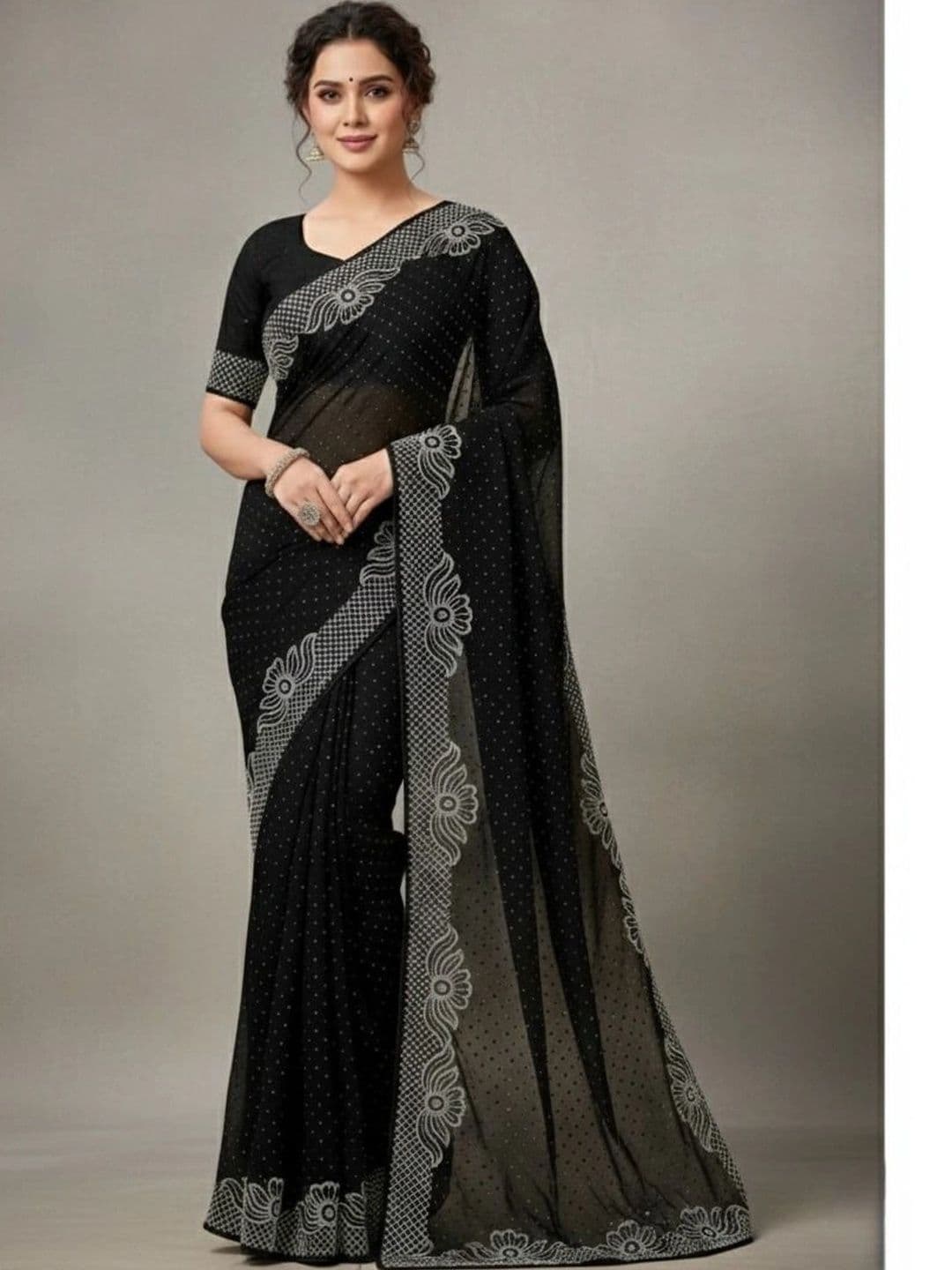 RENBRIZA Embroidered Poly Georgette Saree - view 1