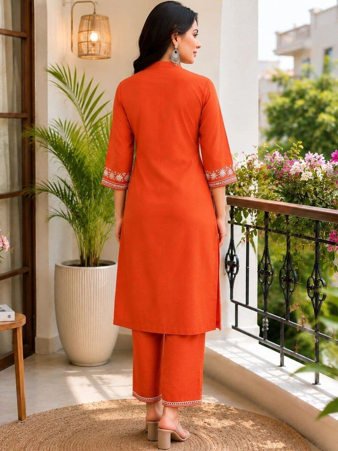 SZN Women Ethnic Motifs Embroidered Regular Thread Work Pure Cotton Kurta with Trousers thumbnail 3