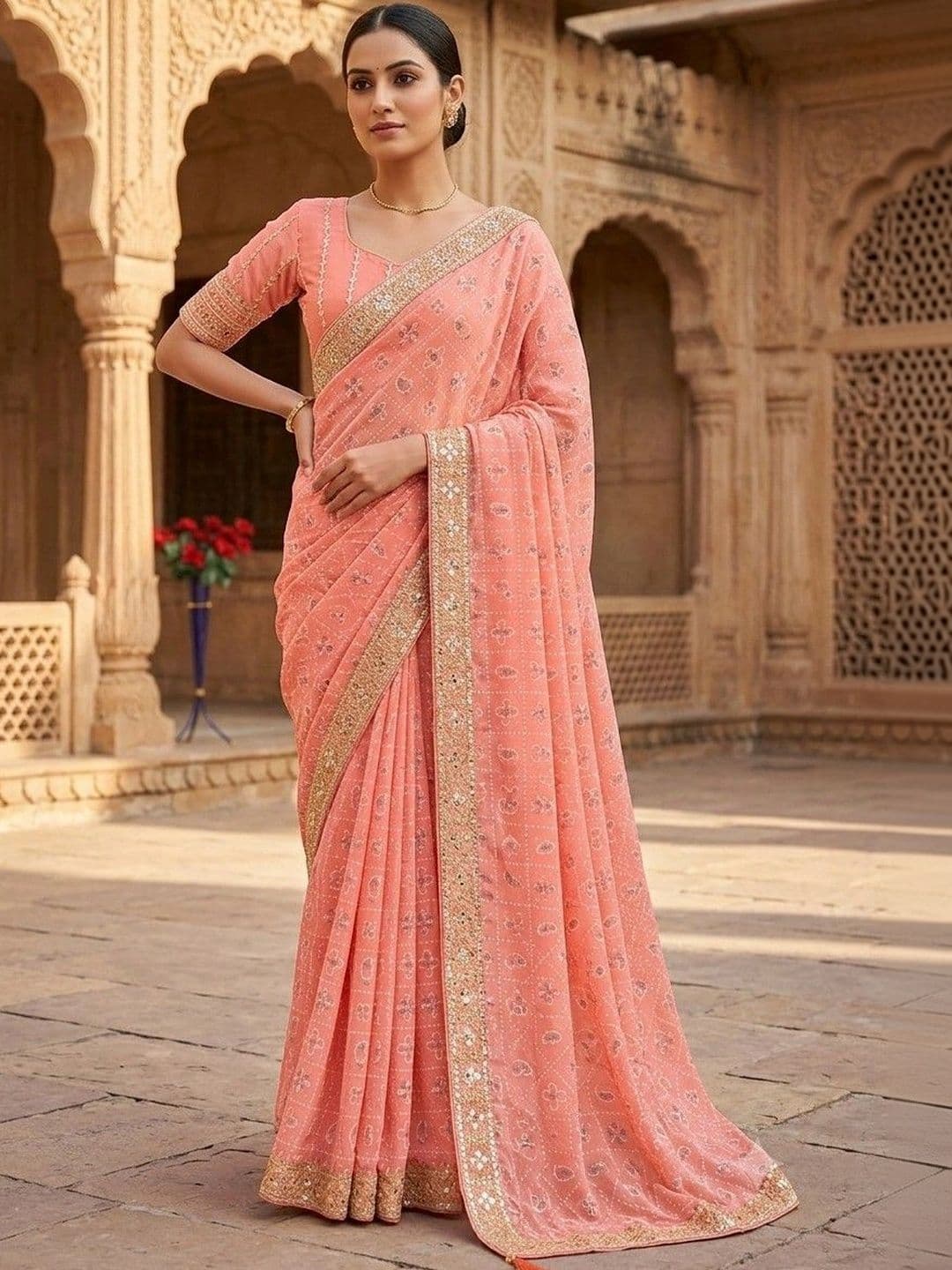SmileyFashion Bandhani Embroidered Art Silk Designer Bandhani Saree thumbnail 3