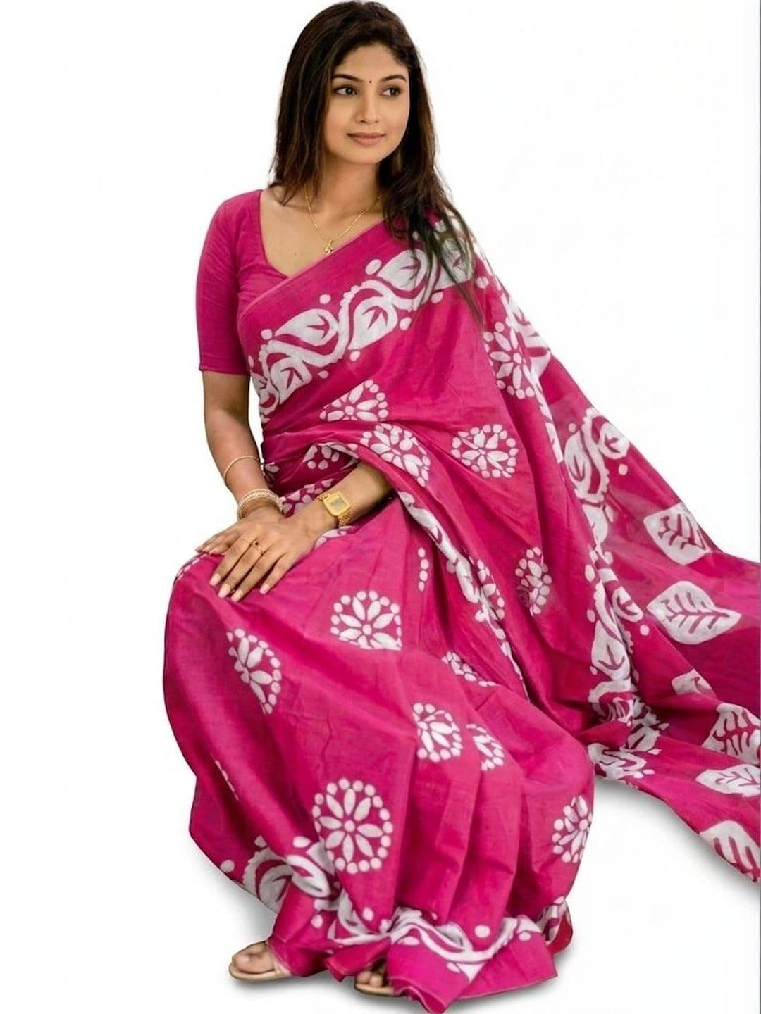 BARATHEON Batik Pure Cotton Saree thumbnail 3