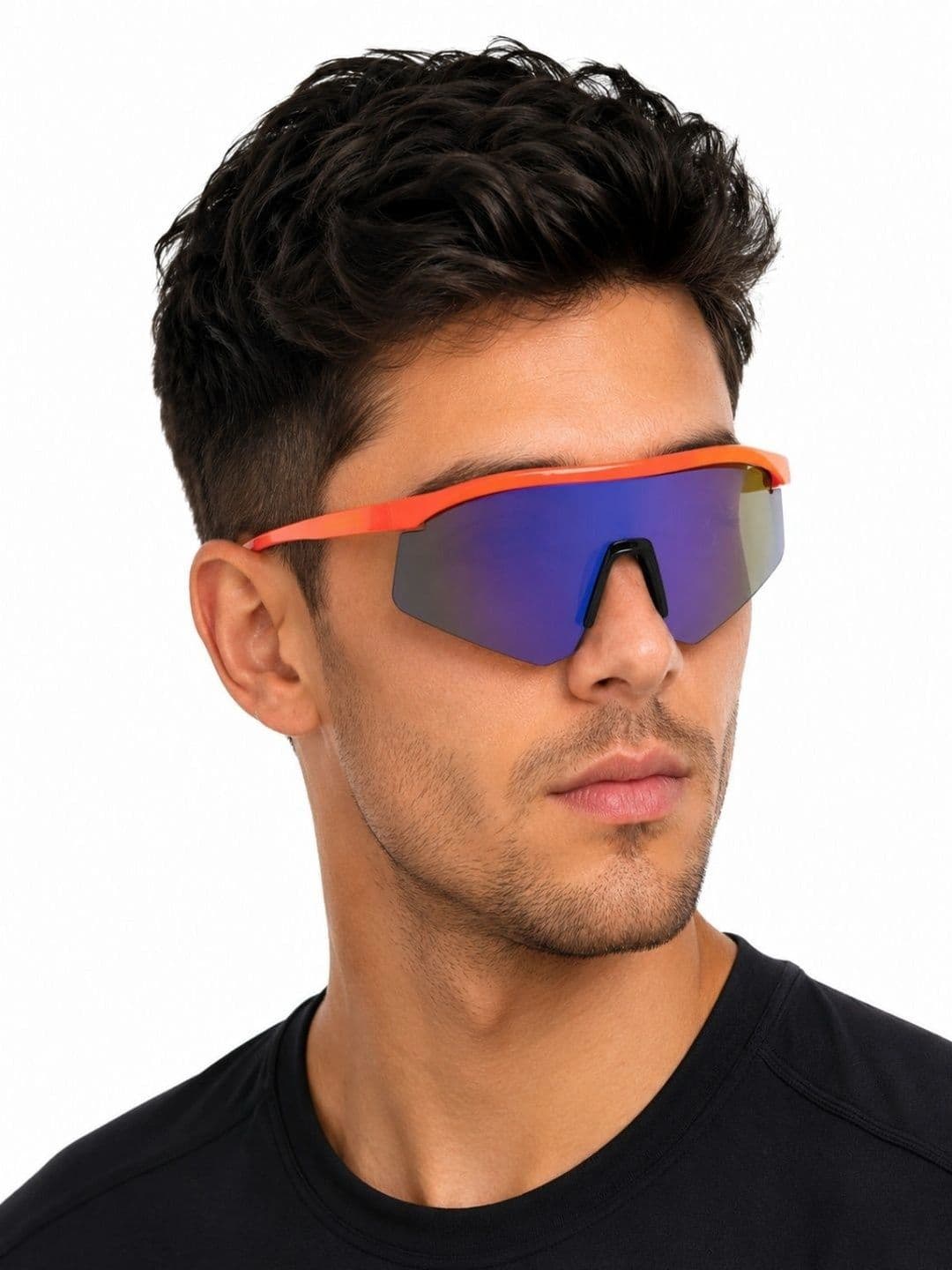 CROSS BENCH Unisex Blue Lens & Orange Sports Sunglasses with thumbnail 2