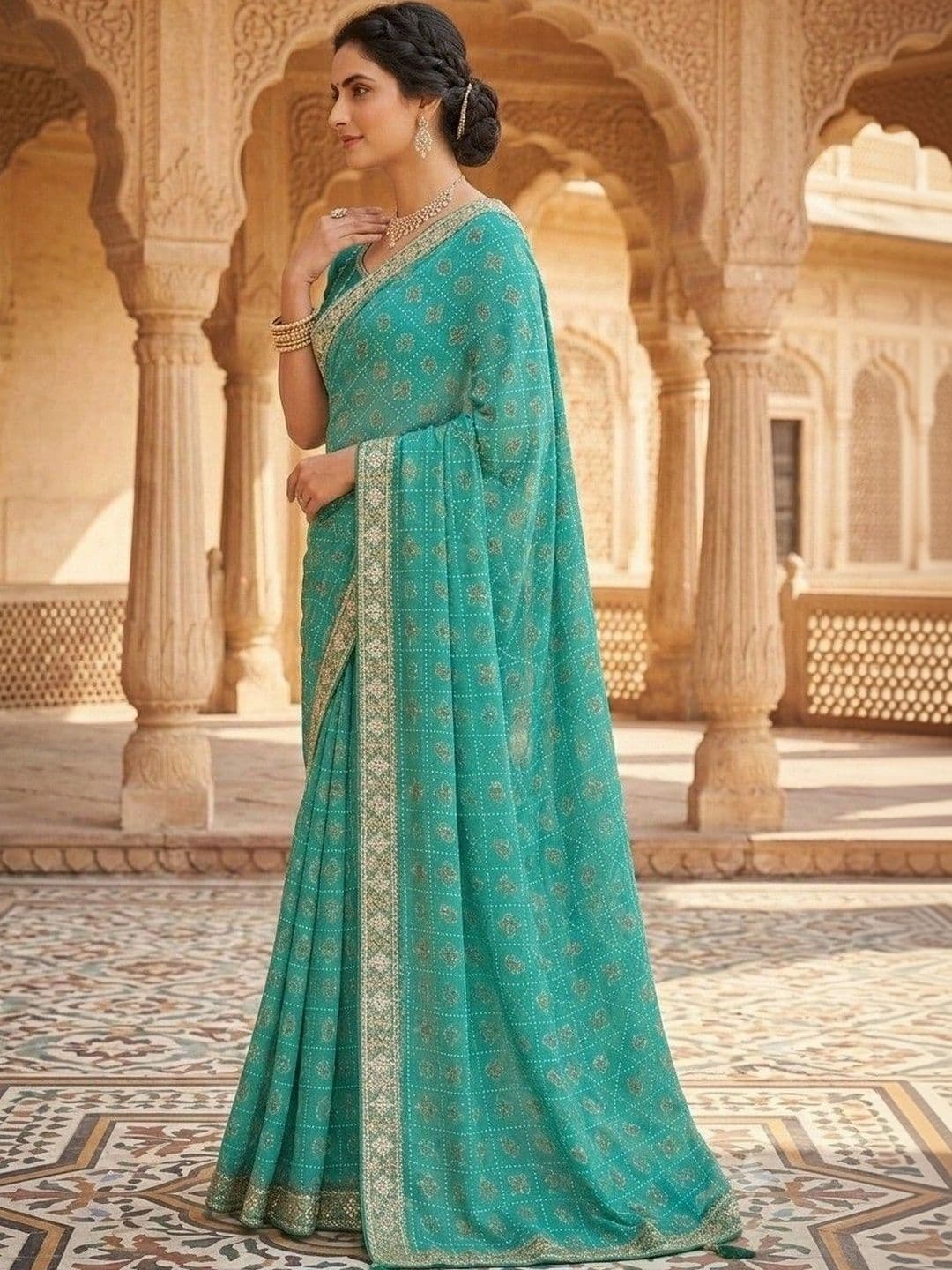 SmileyFashion Bandhani Embroidered Art Silk Designer Bandhani Saree thumbnail 2