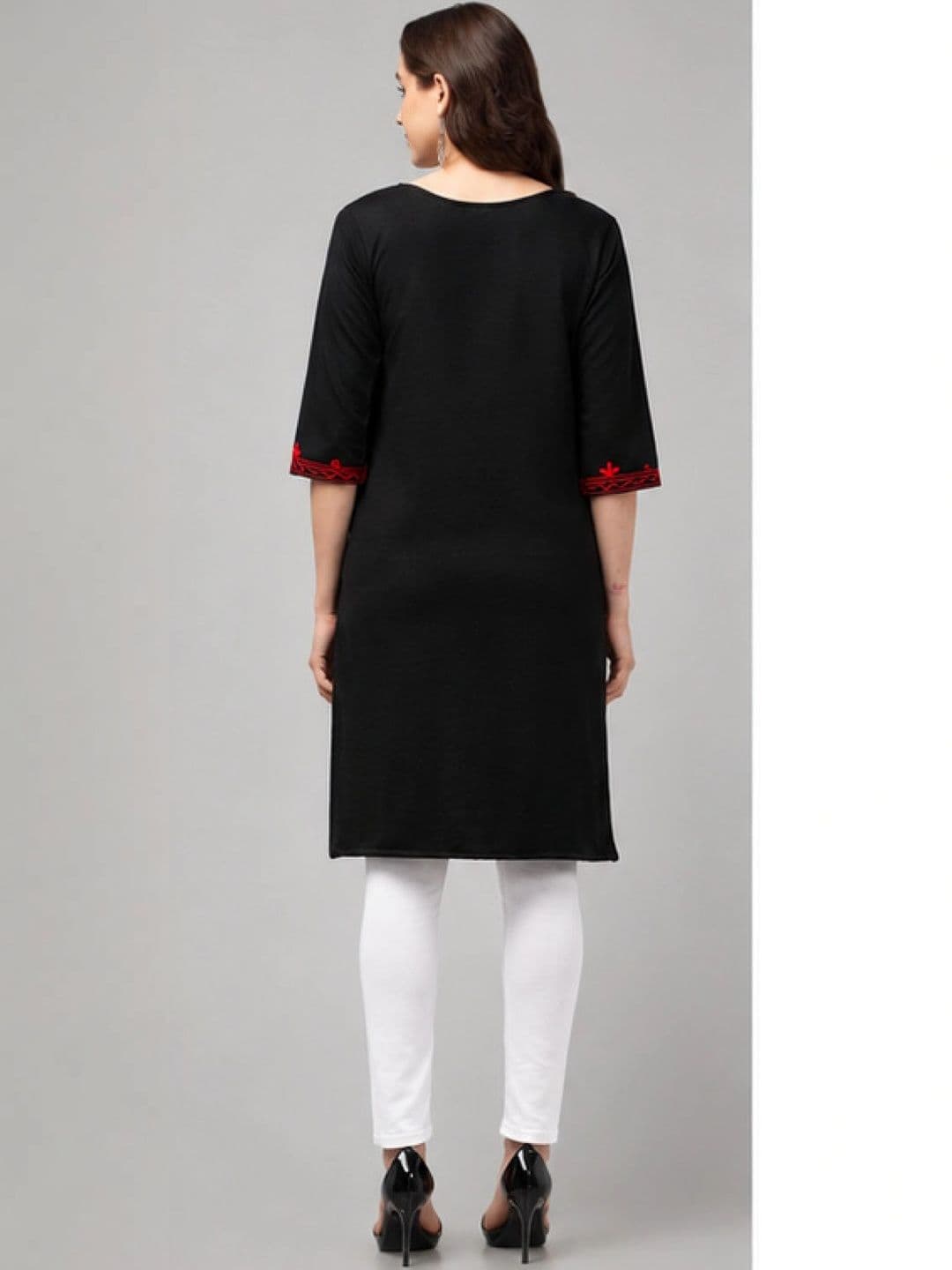 ERUDITE CLUB Women Ethnic Motifs Embroidered Thread Work Woollen Kurta thumbnail 3