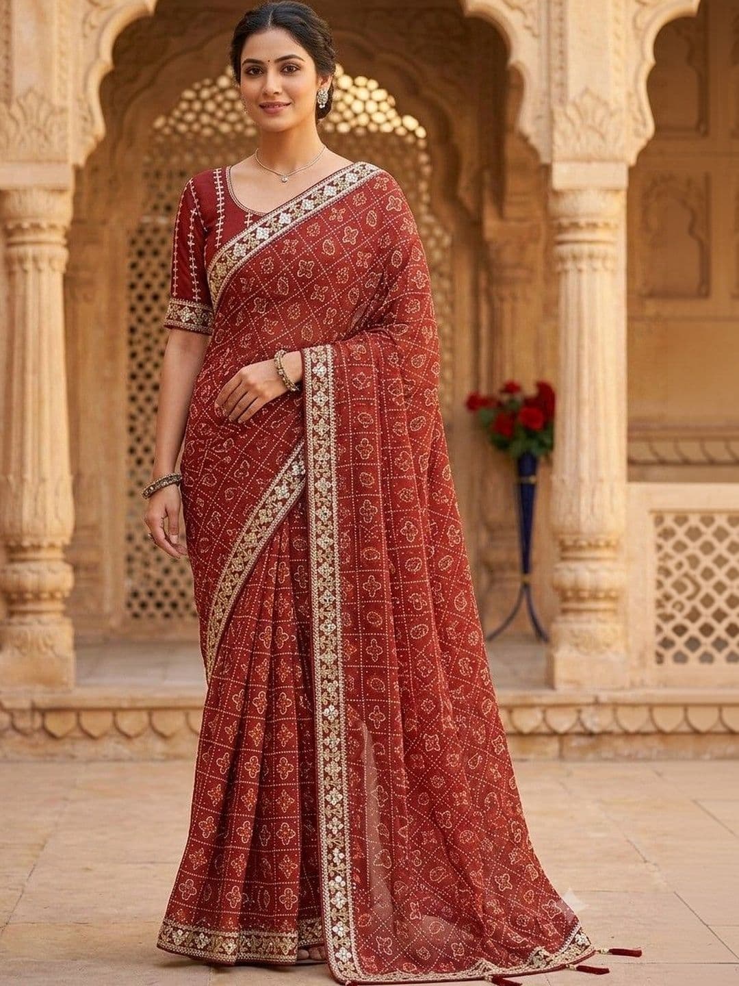 SmileyFashion Bandhani Embroidered Art Silk Designer Bandhani Saree - view 1
