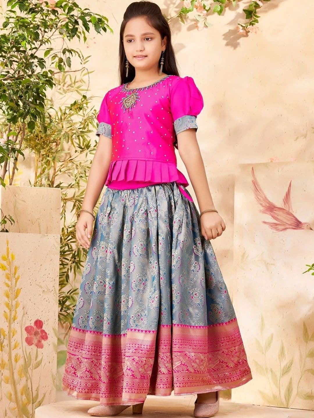 BAESD Girls Embellished Beads and Stones Ready to Wear Lehenga & thumbnail 2
