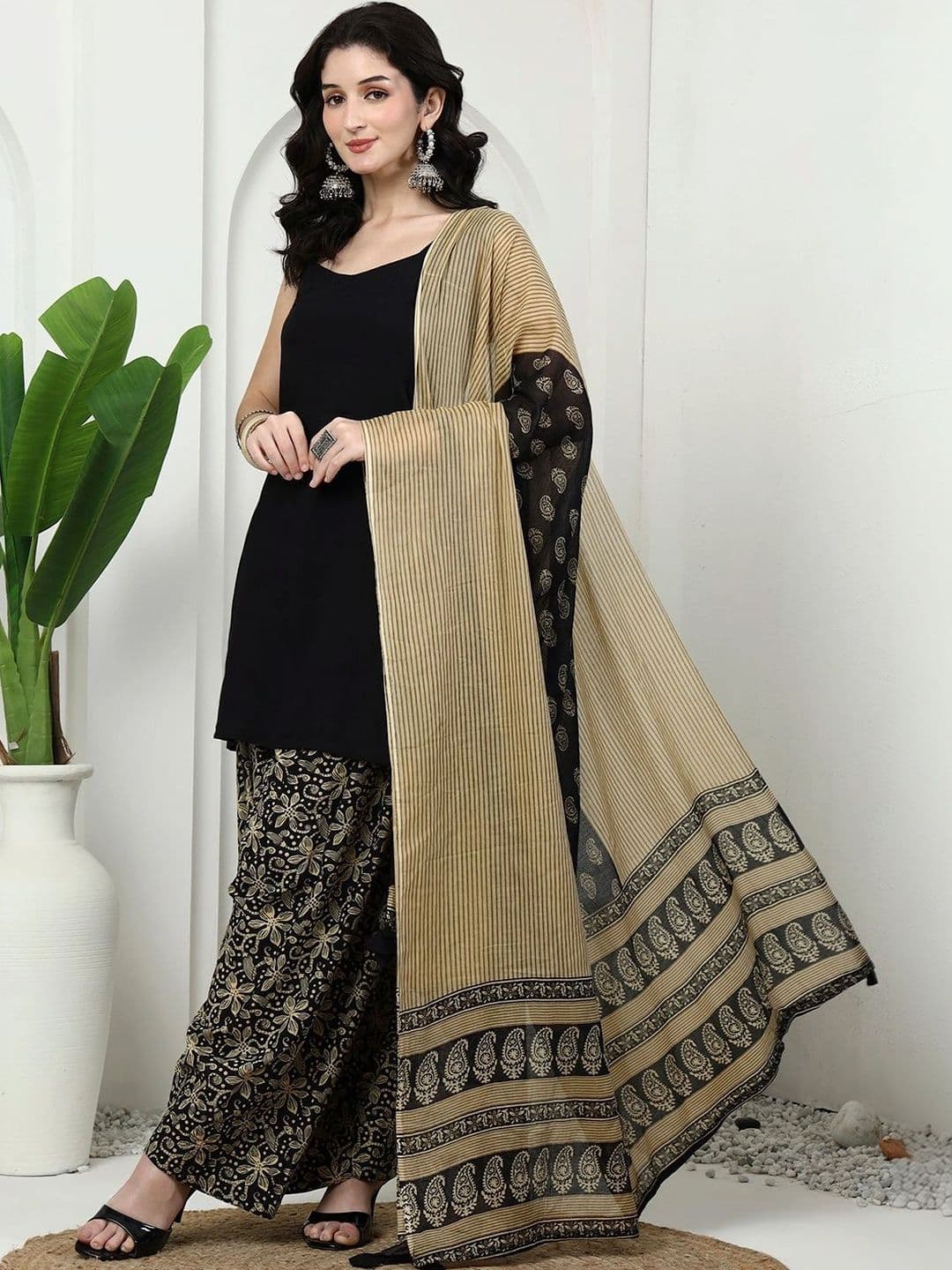KALINI Women Ethnic Motifs Regular Pure Cotton Kurta with Palazzos & With Dupatta thumbnail 3