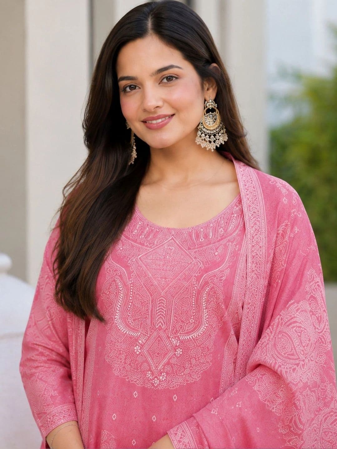 evadesignerstudio Women Ethnic Motifs Printed Regular Pure Cotton Kurta with Trousers & With Dupatta thumbnail 4