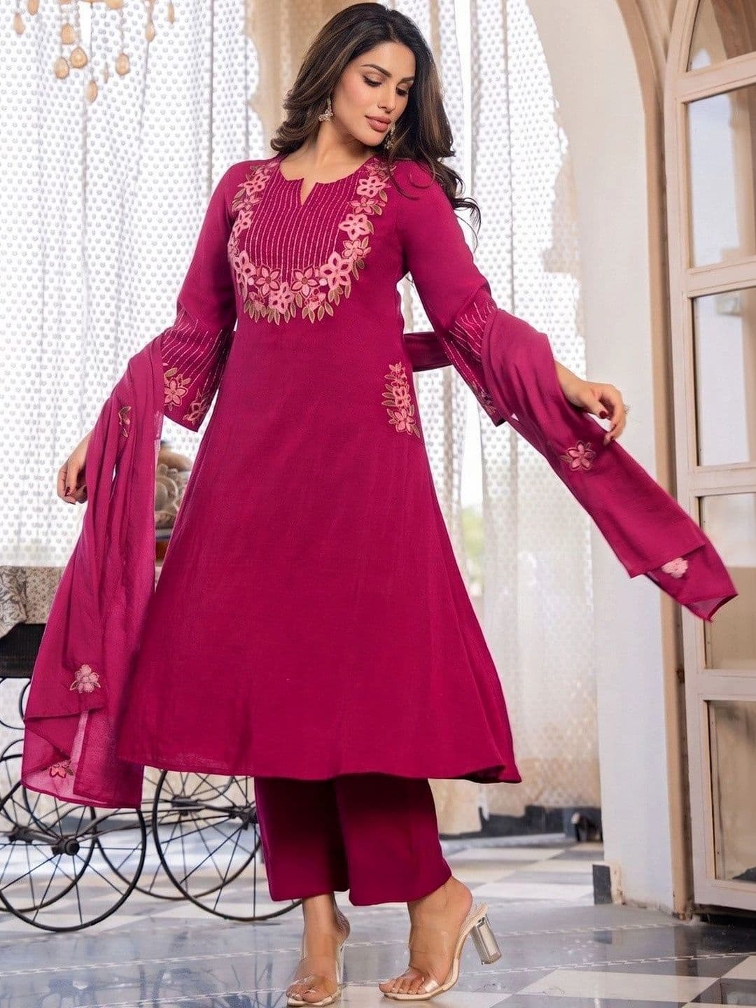 UDBHAV EXPORT Women Ethnic Motifs Embroidered Kurta with Trousers & With Dupatta thumbnail 6