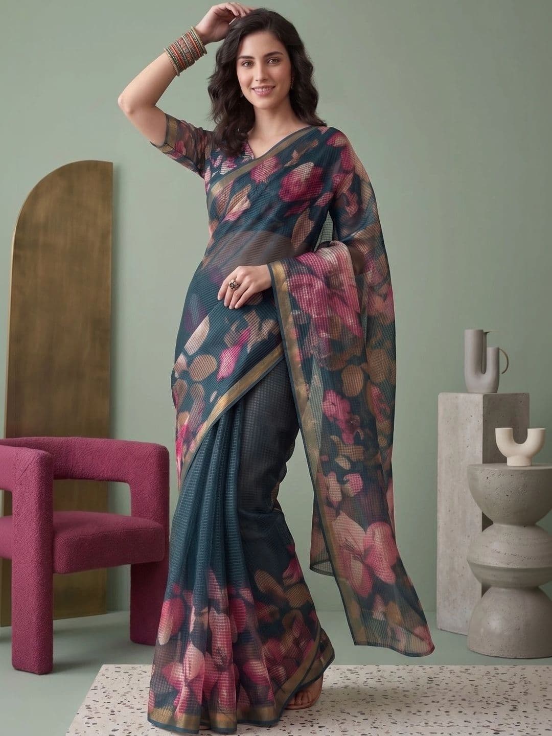 BORAD FASHION Designer Chanderi Saree - view 1