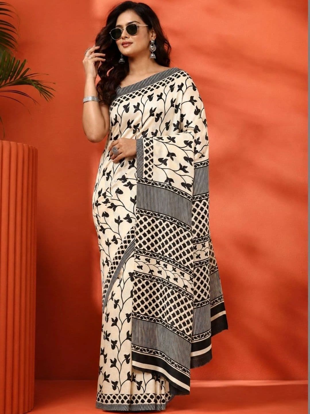Taashi Floral Tussar Saree - view 1