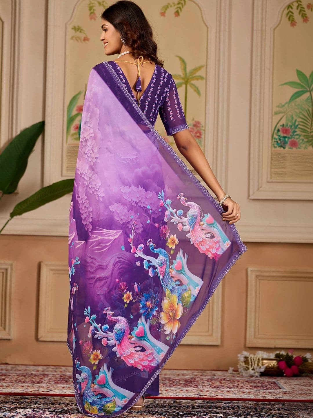 K 5 Fashion Floral Embroidered Pure Georgette Fusion Ikat Saree thumbnail 6