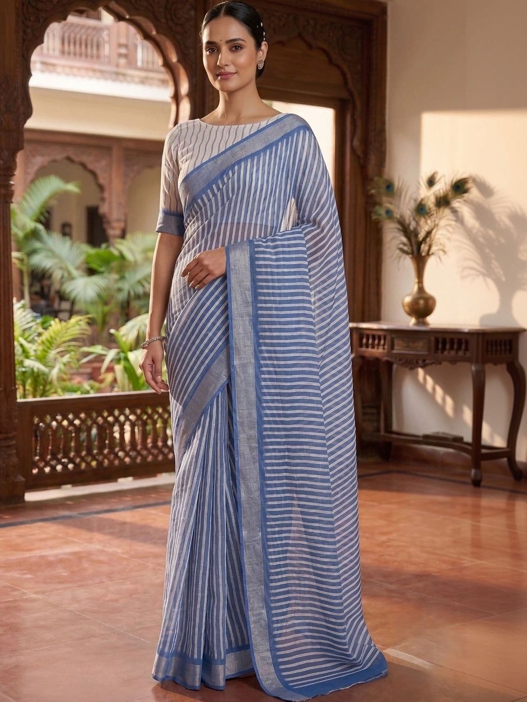 BORAD FASHION Striped Designer Chanderi Saree thumbnail 2