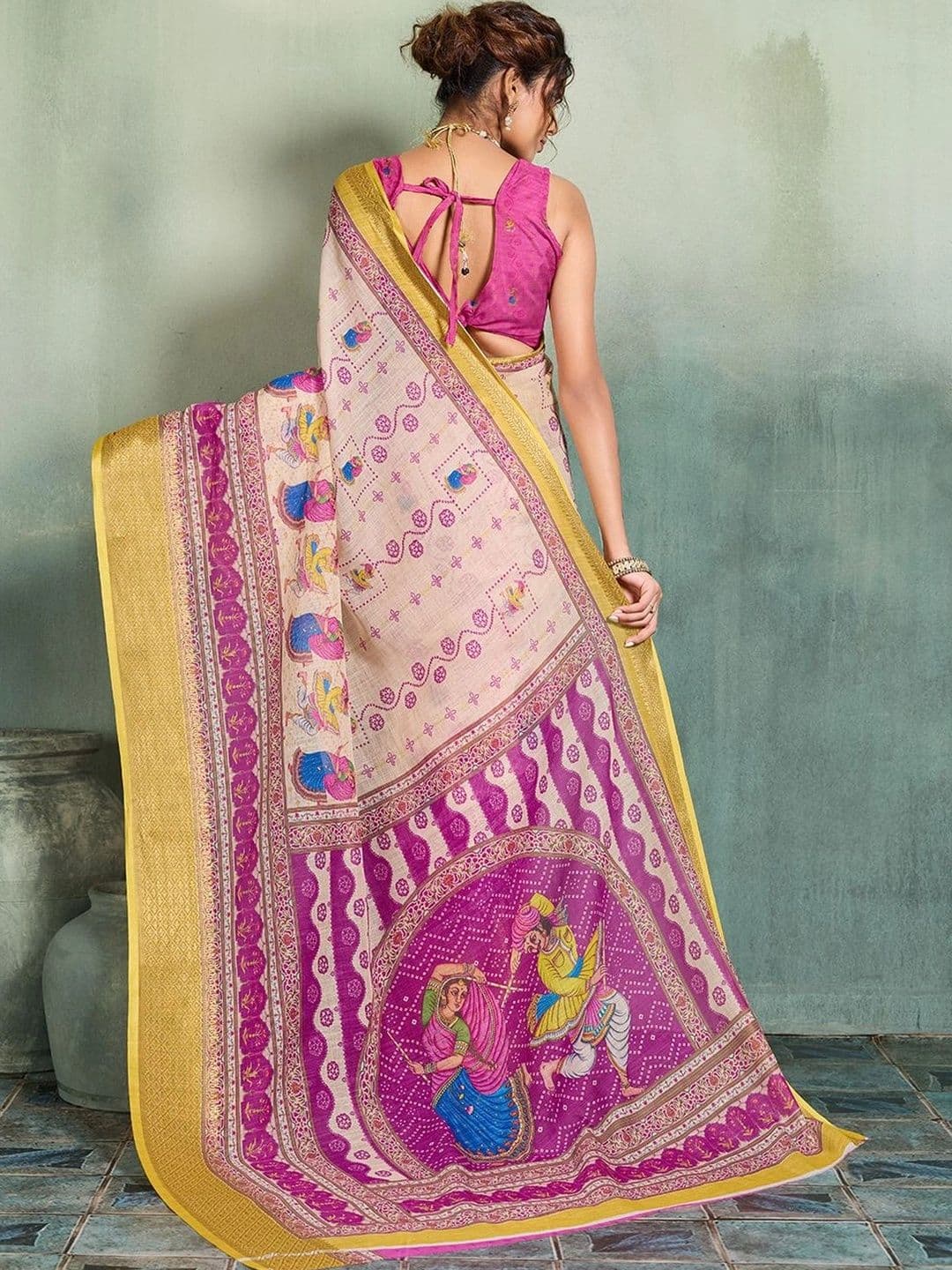 Nayanthara Trends Bandhani Zari Linen Blend Designer Saree thumbnail 2