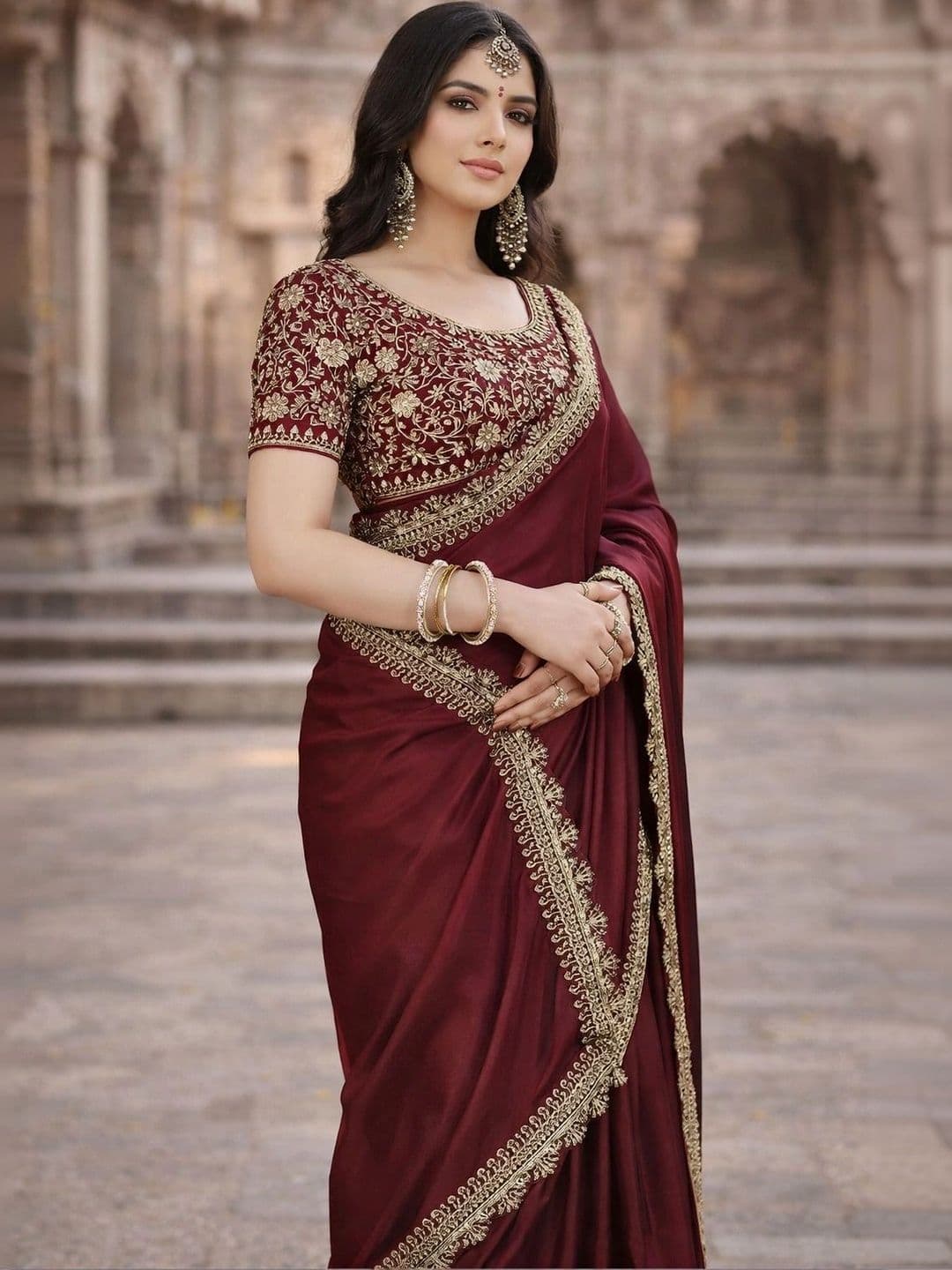 KALINI Embroidered Silk Blend Heavy Work Saree thumbnail 4