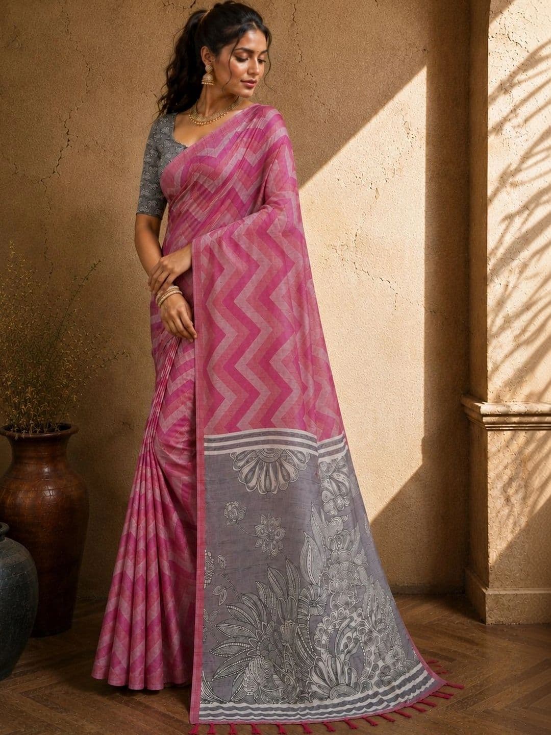 Durga Textile Women's Leheriya Silk Blend Leheriya Saree thumbnail 2
