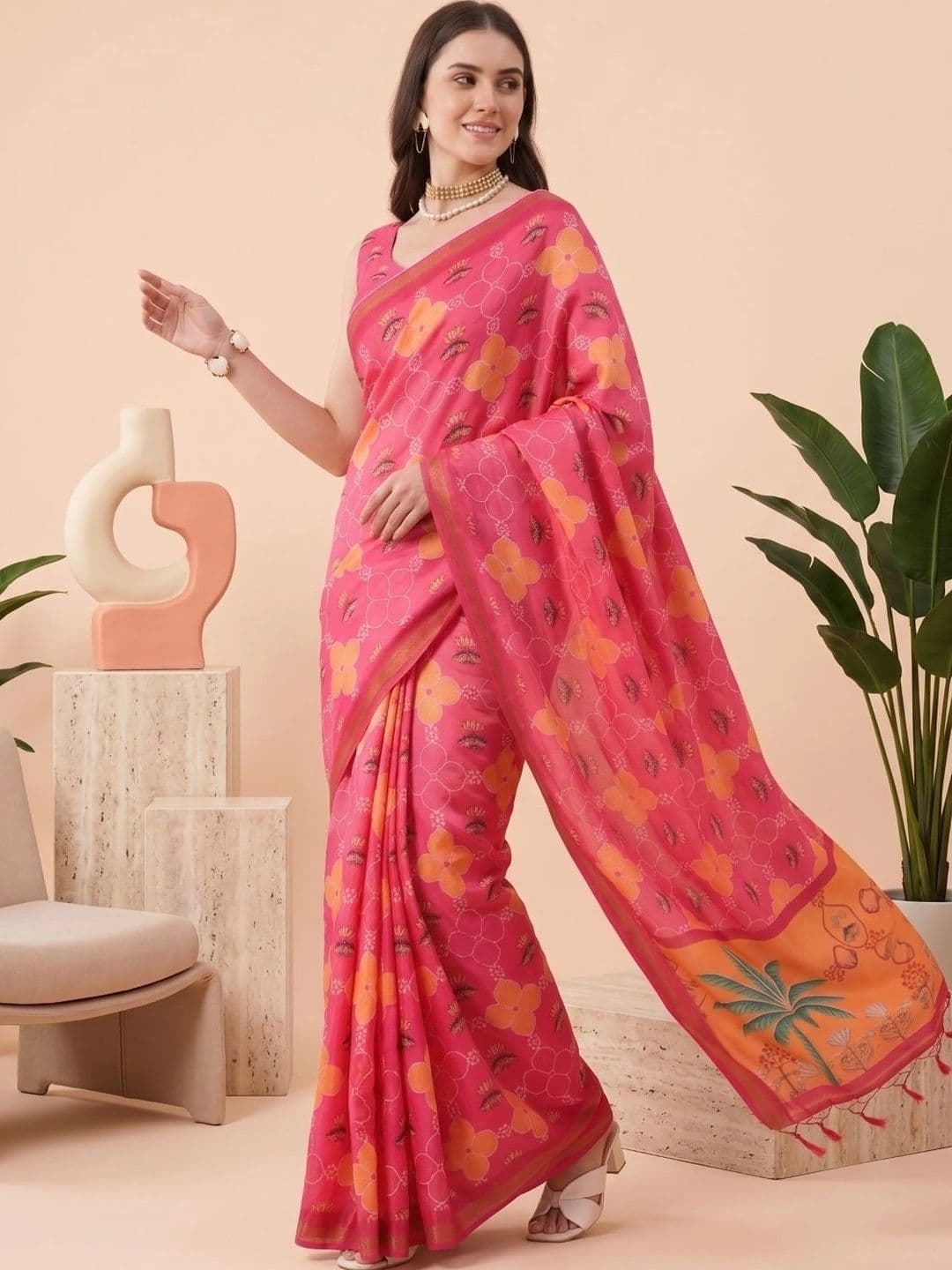 BORAD FASHION Floral Designer Chanderi Saree thumbnail 4