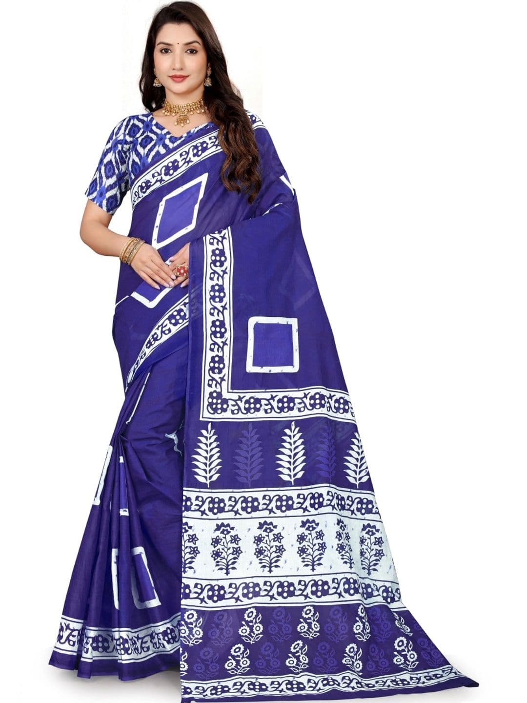 BARATHEON Floral Pure Cotton Saree - view 1