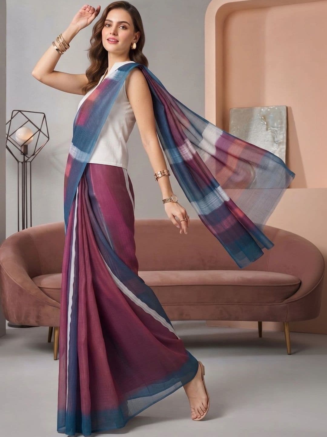 BORAD FASHION Striped Designer Chanderi Saree thumbnail 2