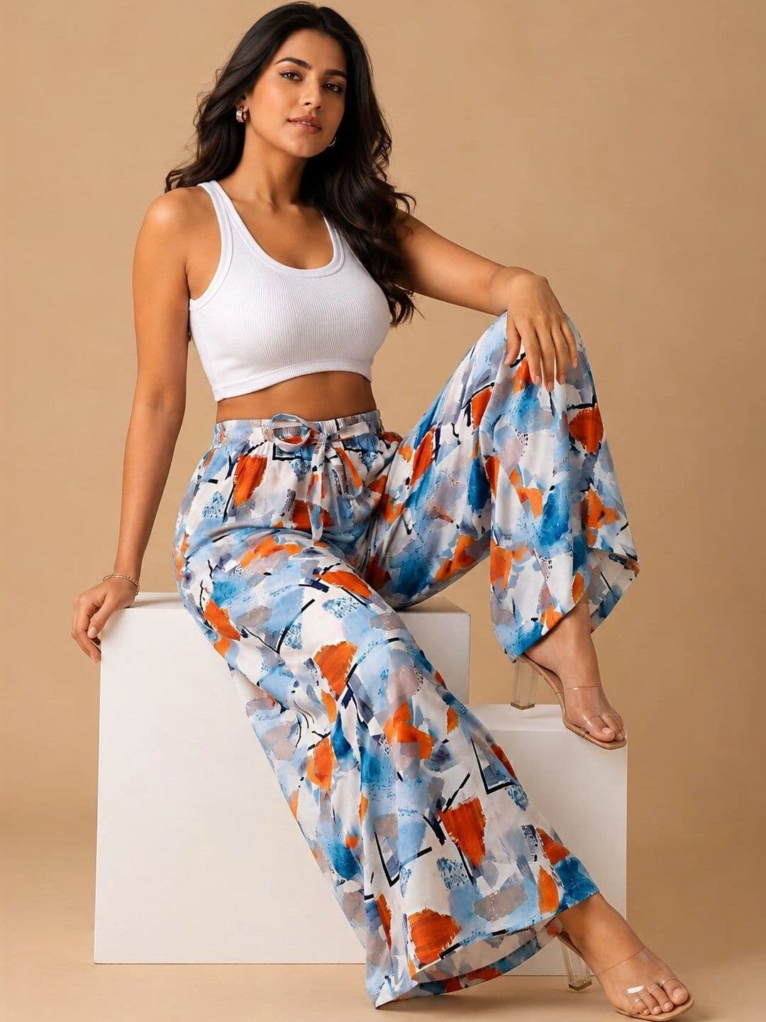 VSP CREATION Women Printed Chambray Palazzos thumbnail 4