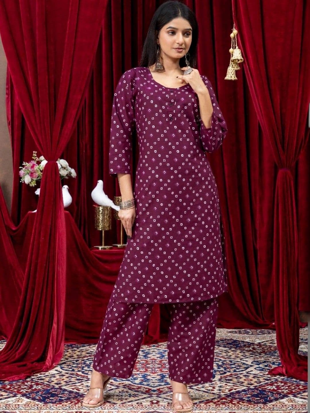 NARAYAN TEXTILE Women Ethnic Motifs Printed Pure Cotton Straight Kurta with Palazzos - view 1