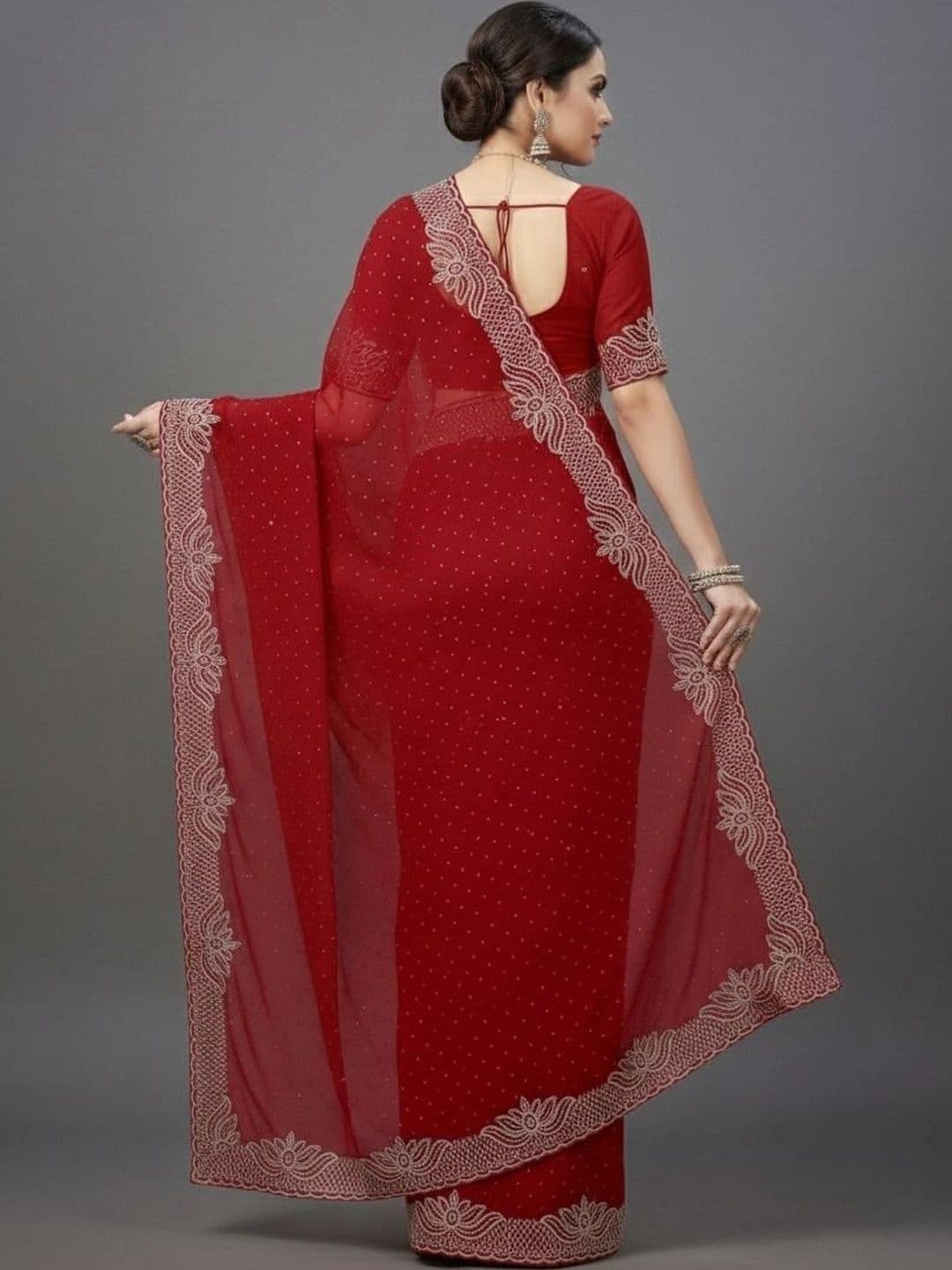 RENBRIZA Embroidered Poly Georgette Saree thumbnail 4