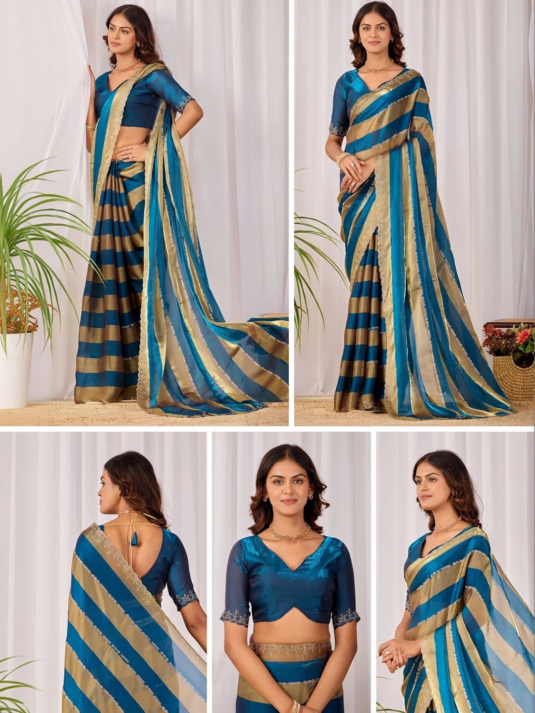 K 5 Fashion Striped Zari Satin Fusion Ikat Saree thumbnail 5