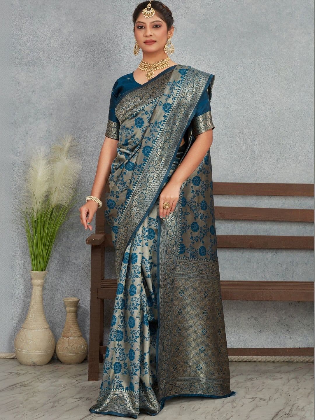 revika Woven Design Zari Art Silk Designer Kanjeevaram Saree thumbnail 4