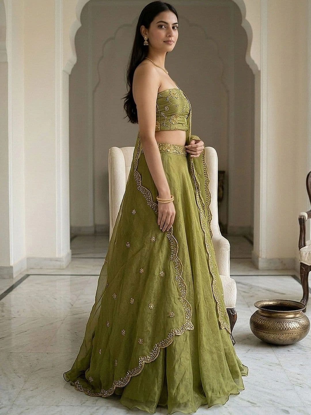 Warthy Ent Embroidered Semi-Stitched Lehenga & Unstitched Blouse With Dupatta thumbnail 4