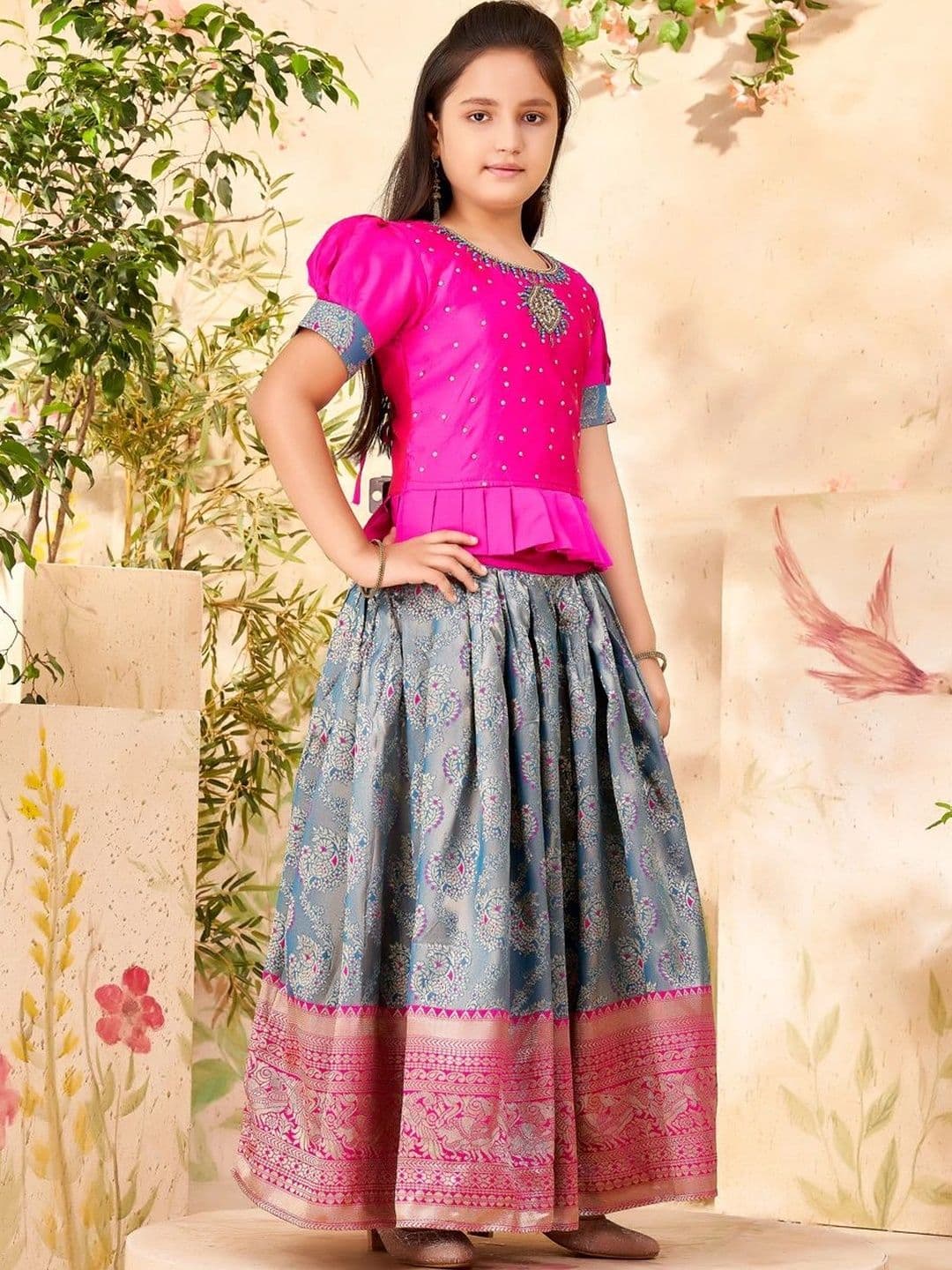 BAESD Girls Embellished Beads and Stones Ready to Wear Lehenga & thumbnail 3
