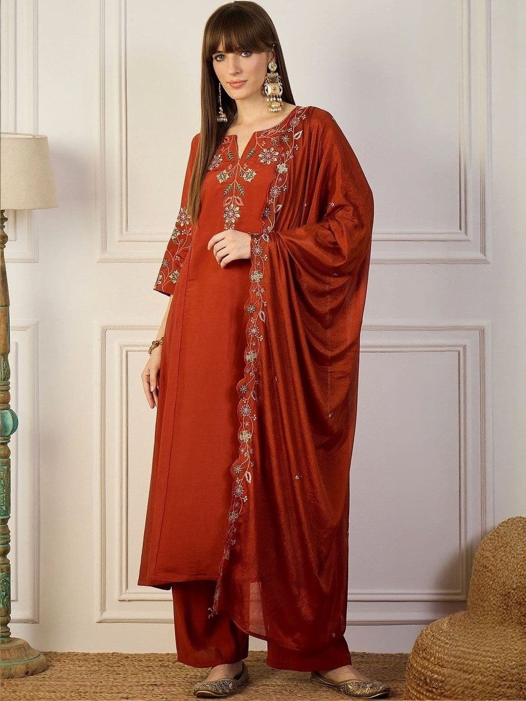 UDBHAV EXPORT Women Ethnic Motifs Embroidered Regular Thread Work Kurta ,Palazzos ,Dupatta - view 1