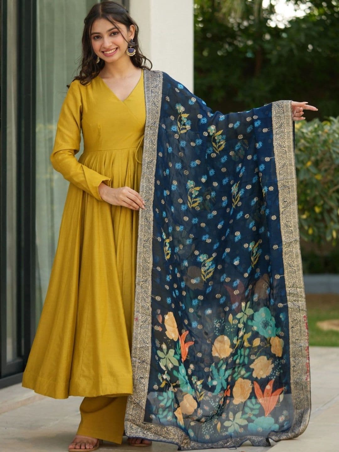 Anouk Women Floral Angrakha Kurta with Palazzos & With Dupatta - view 1