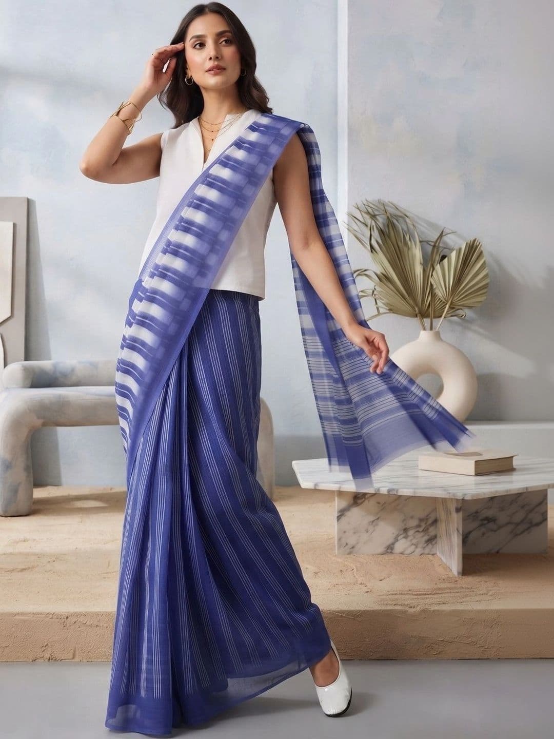 BORAD FASHION Striped Designer Chanderi Saree - view 1