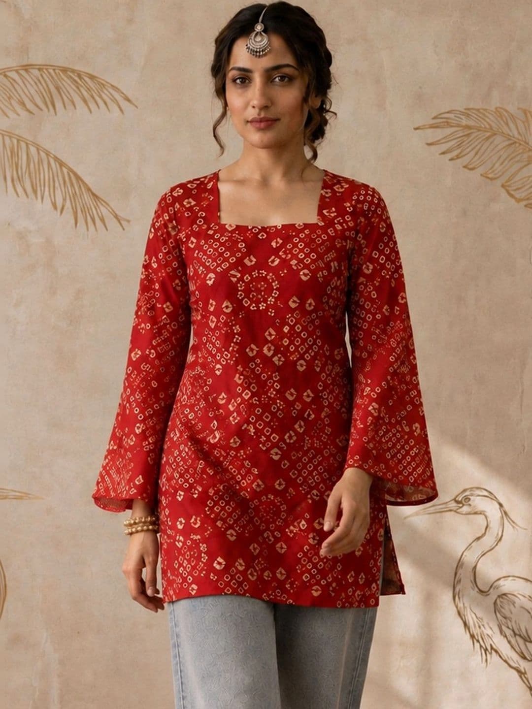 Sangria Bandhani Printed Square Neck Kurti thumbnail 7