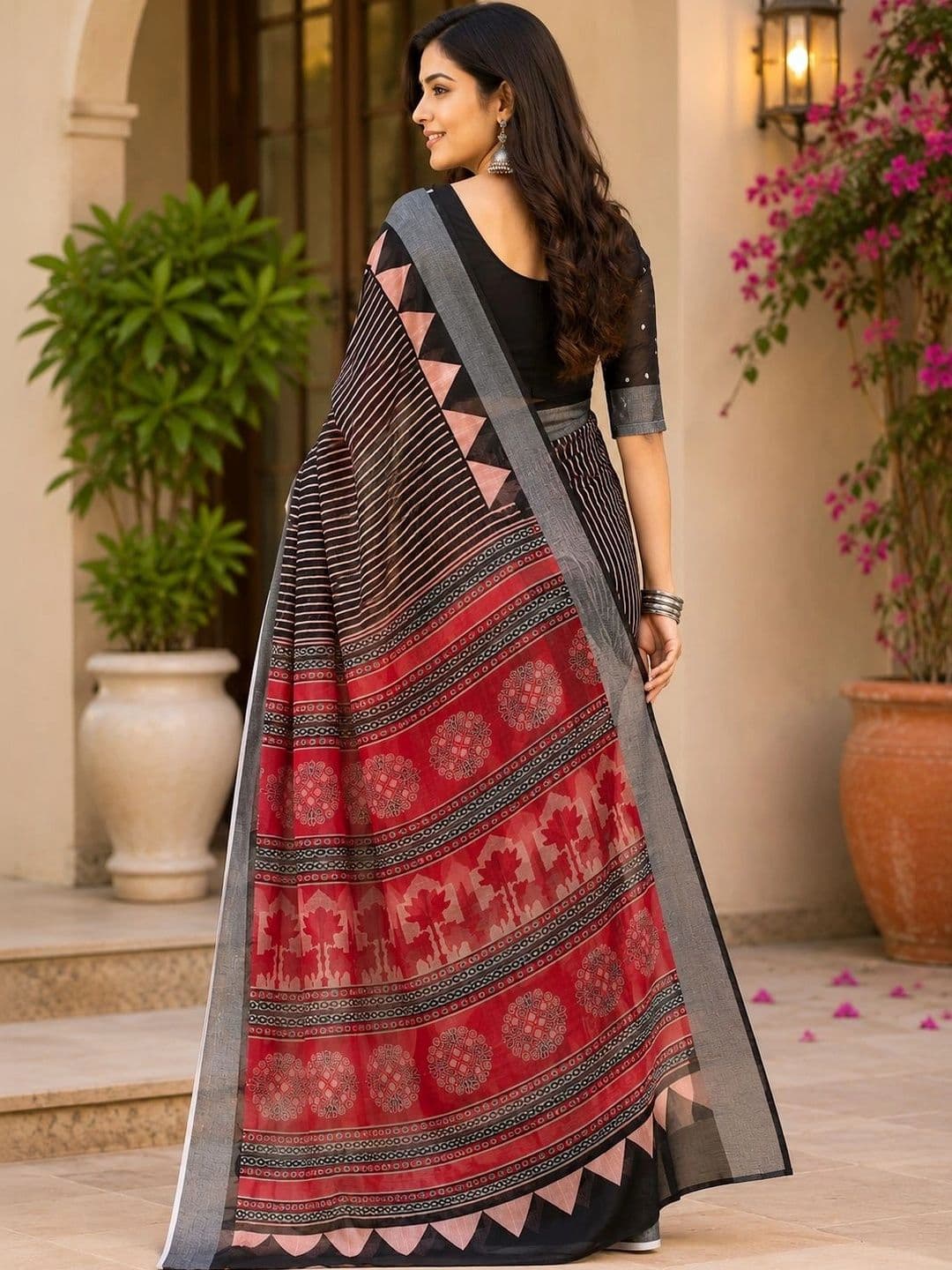 BORAD FASHION Striped Designer Chanderi Saree thumbnail 2