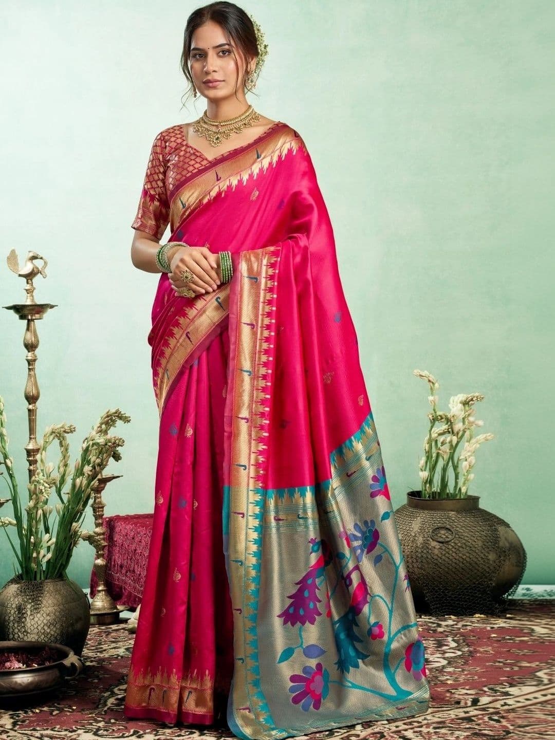 BORAD FASHION Woven Design Zari Silk Blend Designer Paithani Saree - view 1