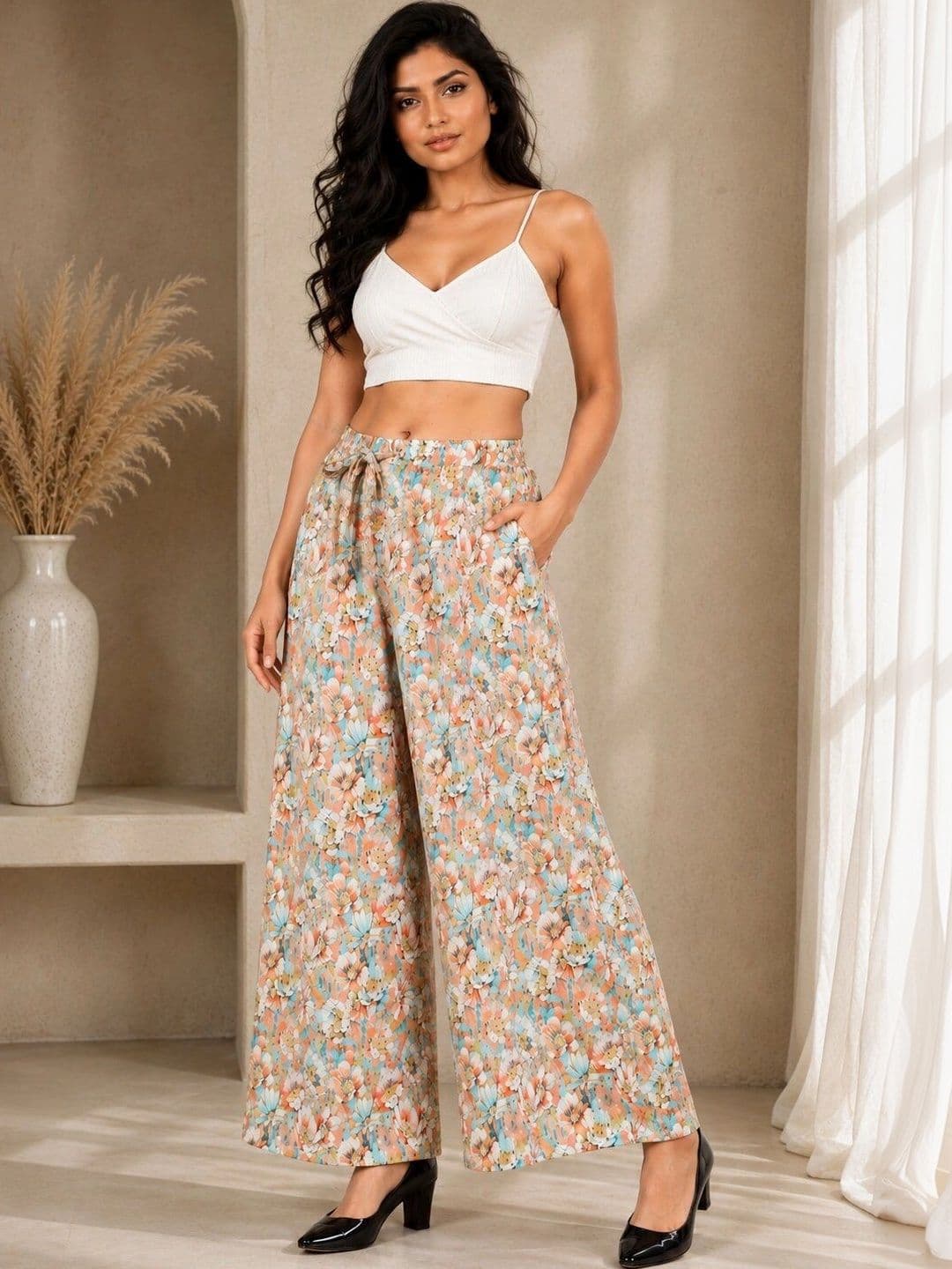 VSP CREATION Women Floral Printed Chambray Palazzos - view 1
