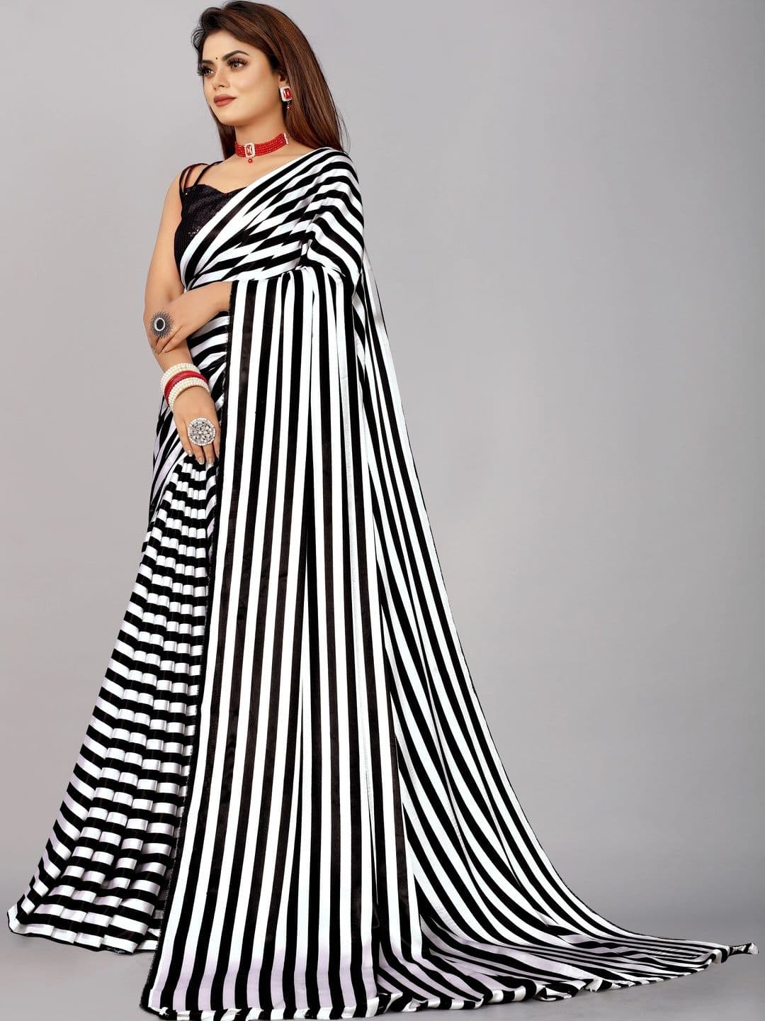KALINI Striped Silk Blend Heavy Work Saree thumbnail 2