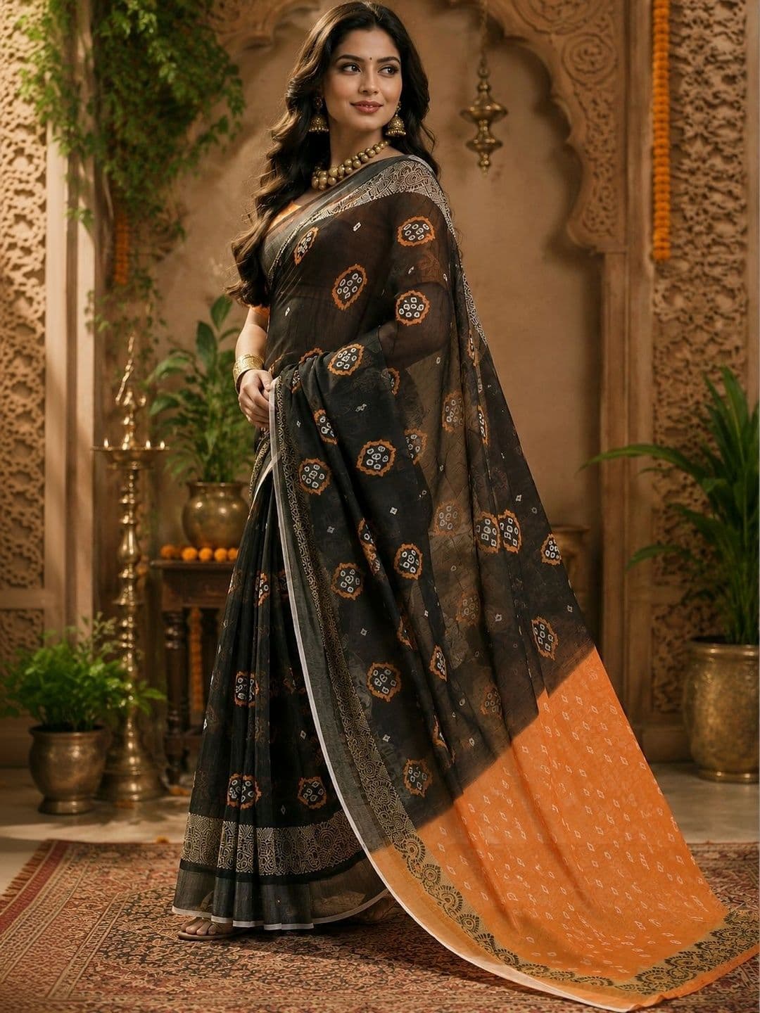 BORAD FASHION Bandhani Designer Chanderi Saree thumbnail 3