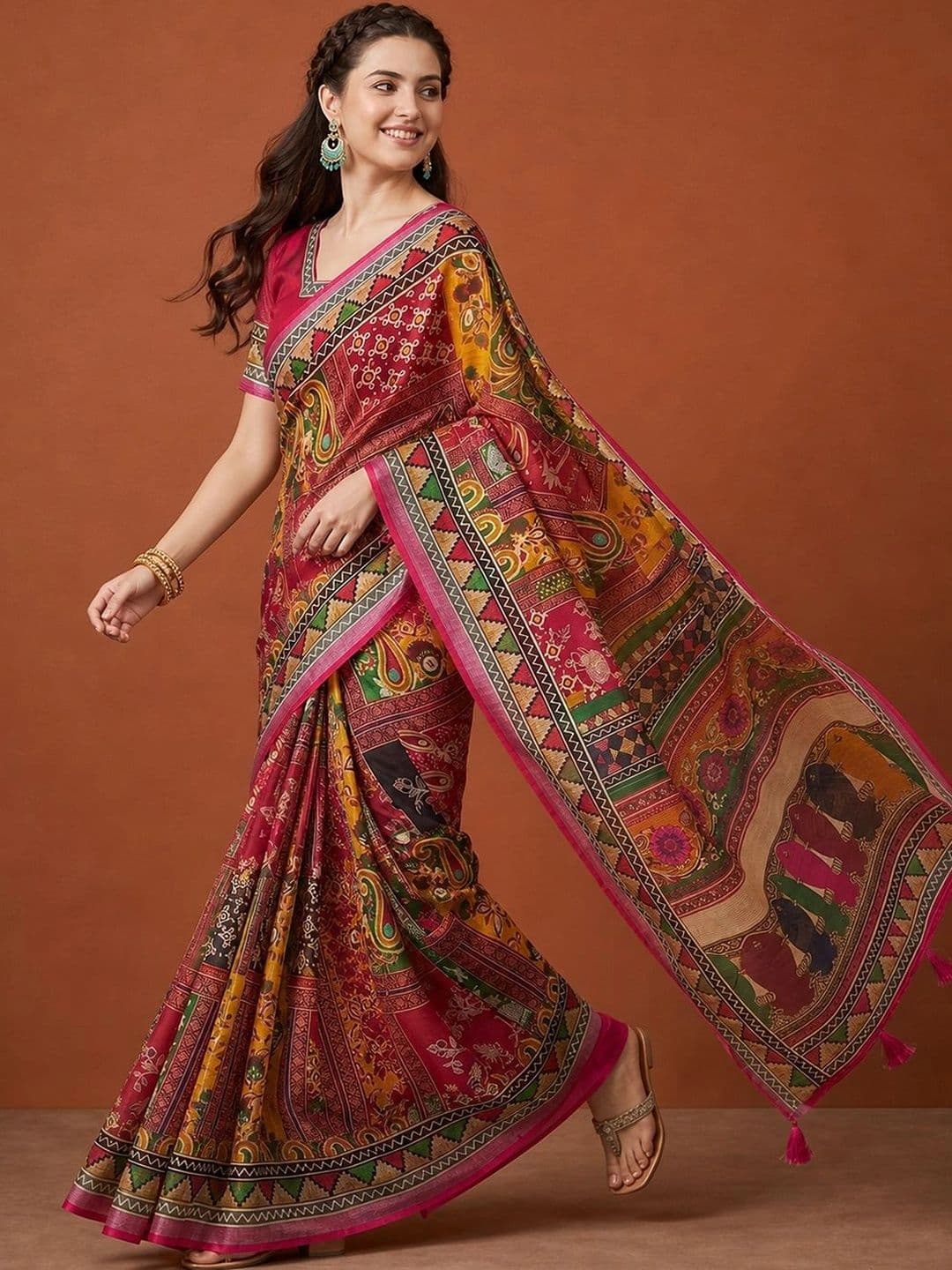 Suha Kalamkari Silk Blend Saree thumbnail 4